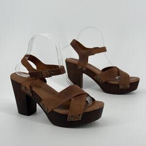 Avellini Platform Sandals Sz 9 Leather Wood Block Heel Studded Boho Strap 70s